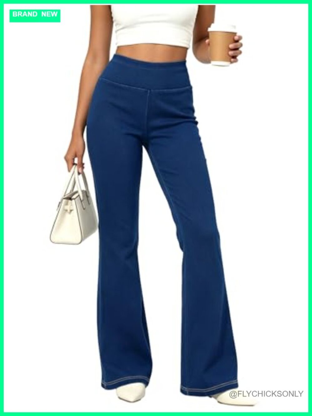 Women's High Rise Pull On Flare Bell Bottom Jeans Stretch Denim